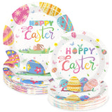 50 Pack Easter Paper Plates Set, Happy Easter Disposable Party Dessert Plates with Colorful Eggs & Bunny Design, Spring Holiday Tableware for Easter Party, Family Gathering & Egg Hunt (7'' + 9'')