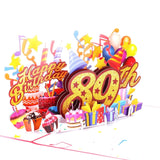 3D Pop Up Happy 89Th Birthday Card – Red Design With Glitter Numbers, Balloons, Cakes & Gifts – Unique Bday Card For Dad, Mom, Husband, Wife, Man Or Woman – 5" X 7"