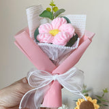 Crochet Flower Bouquet Handmade Knitted Bouquet Crochet Flowers Kit Knitted Fake Puff Flower, Gift For Mother Wife On Birthday Anniversary (Pink)