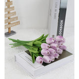 Real Touch Purple Tulips 24Pcs Artificial Flowers For Decoraion Fake Tulips Light Purple Flowers Floral Arrangements Artificial Faux Tulip Decor For Table Home Kitchen Decor (Light Purple)