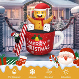 6Ft Christmas Inflatables Outdoor Decorations, Navidad Blow Up Gingerbread Swiming In Hot Cocoa Mug Scene With Penguin B