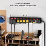 8 Outlet Metal Power Strip with Individual Switches 1200J 6FT Wide Spacing