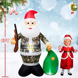 6Ft Camo Suit Santa Claus Christmas Inflatable Decorations Outdoor Blow Up Lighting Decorations Inflatable Santa Garden/