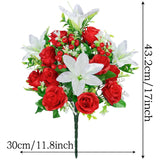 Artificial Cemetery Flowers With Vase, Set Of 2 Rose Lily Bouquet Graveside Decoration, Artificial Memorial Flowers For Easter Mother'S Day Arrangements