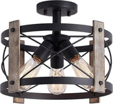 13 Inch Rustic Farmhouse Ceiling Light Matte Black 3 Light Flush Mount Fixture