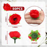 50Pcs Artificial Roses Fake Roses 1.6" Flowers Bulk For Decoration, Red Mini Small Real Looking For Wedding Bouquets Bridal Shower Centerpieces Party Table Decoration