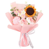 Crochet Flower Bouquet: Sunflower Handmade Artificial Flower Knitted Rose Puff Flower Fairy Light Gift Card Bag Kit For Mother Father Lover Festival Wedding Graduation Gift Anniversary?Pink?