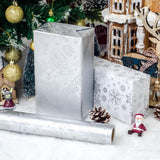 Mini Short Christmas Wrapping Paper Roll - Reversible Design (17 Inches X 32.8 Feet) - Silver & Gray Pinecone, Branches, Snowflakes