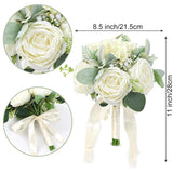 Wedding Bouquets For Bride Bridesmaid 8.5 Inch Ivory White Artificial Roses Flowers Bridal Bouquets For Bride Wedding Marriage Proposal Party Church Decoration