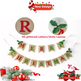 10Ft Merry Christmas Burlap Banner Natural Burlap Christmas Decorations Banner With Holly Leaves Christmas Bunting Garland For Xmas Party Home Fireplace Indoor Outdoor Holiday Decor