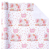 Baby Girl Wrapping Paper - Mini Roll - 17 Inch X 33 Feet - Adorable Pink Elephant Design For Baby Shower, Party, Holiday