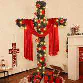 7Ft Artificial Christmas Cross Tree With A String Lights And A Red Silk Scarf Christmas Easter Decorations Jesus Christ Catholic Cross Decor He Is Risen Decorative Cross Tree For Outdoor Home Decor