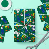 Gaming Wrapping Paper Roll - Mini Roll - 17 Inch X 33 Feet - Green Gaming Boys Kids Happy Birthday Wrapping Paper For Boys Kids Birthday, Baby Shower, Party