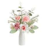 Small 11" Artificial Flowers In Ceramic Vase - Pink Silk Flower Centerpiece For Dining Table, Office, Wedding & Farmhouse, Home Decor Gifts