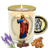 Sacred Heart Jesus Frankincense Myrth Lavender Scented Candle 50 Hours With Warmer Ring?Hand-Poured Soy Wax?Family Protection, Success, Redemption, Healing, Forgiveness?Design In Paris?3“×3.6”
