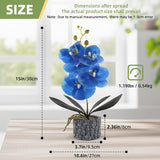 Artificial Orchid With Cement Vase Fake Phalaenopsis Flower Arrangement Faux Plants For Party Exhibition Center Home Decoration(Blue Tall 15")