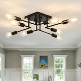 8 Light Black Sputnik Chandelier Semi Flush Mount Modern Ceiling Light Fixture