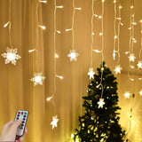 Snowflake Window Curtain Lights, 13Ft 96 Led Snowflake Christmas Icicle Lights With Remote,18 Drops,8 Modes Twinkle Fair
