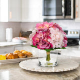 Real Touch Pink Hydrangea Artificial Flowers In Vase Latex Small Faux Hydrangea Flowers Arrangements Hydrangeas Fake Flower With Glass Vase With Faux Water For Table Centerpiece Home Decor