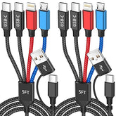 2 Pack 4 in 2 Multi Charging Cable 5FT Dual USB C USB A Universal Fast Charger Cord for iPhone 17 Android iPad
