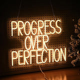 Progress Over Perfection Neon Sign Warm White USB Dimmable LED Wall Light for Classroom Bedroom Decor