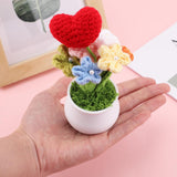 Knitting Crochet Flowers Potted Plants,Artificial Forget Me Not Flowers,Knitted Heart For Friends,Family Lover,Fake Handmade Flowers For Birthday Valentine Home Decoraitons (Red)