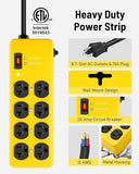 20A Heavy Duty Power Strip Surge Protector 8 AC Outlets 12 Gauge 10 Ft Yellow
