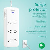 Surge Protector Power Strip 8 Ft Braided Extension Cord Heavy Duty
