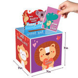 Kids Valentine Gift Cards And Box 7.9", Animal Valentines Day Cards Holder Mailbox For Kids School Classroom Exchange (1 Box, 32 Valentine Cards, 1 Teacher Card)