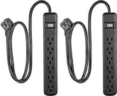 Surge Protector Power Strip 6 Outlets 450J 3FT Flat Plug Extension Cord 2 Pack Black