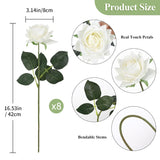 8Pcs White Roses Artificial Flowers Real Touch White Flowers, Realistic Long Stem Fake Roses Bouquet For Wedding Valentines Day Decorations, Home Table Floral Centerpieces, Bridal Arrangement