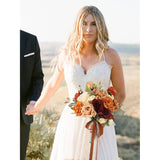 9" Wide Burnt Orange Wedding Bouquet For Bride, Rustic Terracotta Artificial Flowers Bridal Bridesmaid Bouquet For Fall Wedding Prom