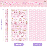 Baby Girl Wrapping Paper Roll - 1 Roll 17” X 9.8 Ft Baby Shower Wrapping Paper For Birthday Party Pink Girl Gift Packing Supply Baby Shower Design Reversible Footprint Print