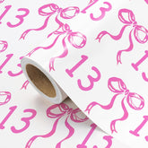 13Th Birthday Wrapping Paper Roll - Mini Roll - 17 Inch X 16.5 Feet - Pink Bow Wrapping Paper For Girls Birthday, Baby Shower, Party