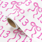 13Th Birthday Wrapping Paper Roll - Mini Roll - 17 Inch X 16.5 Feet - Pink Bow Wrapping Paper For Girls Birthday, Baby Shower, Party
