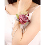 Bridal Flower Wrist Corsage Artificial Floral Wristlet Bridesmaid Hand Flower Bracelet Wristband For Wedding Prom Ceremony Party (Flower 1 - Pink)