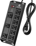 Heavy Duty Metal Power Strip 9 Outlets 20A 12 Gauge 6 Ft Extension Cord