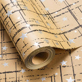 Kraft Gift Wrap Roll -17 Inch X 32.8 Feet -Metallic Silver Stars With Unique Irregular Plaid Gift Wrap Paper Design For Christmas, Holiday, Party, Celebration