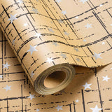 Kraft Gift Wrap Roll -17 Inch X 32.8 Feet -Metallic Silver Stars With Unique Irregular Plaid Gift Wrap Paper Design For Christmas, Holiday, Party, Celebration