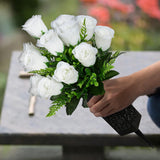 Artificial Cemetery Flowers, Grave Memorial Flowers, Set Of 2 Artificial Rose Bouquet With Vase For Cemetery Headstones Gravesites Decoration (White)