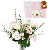 Realistic 15"-17" Artificial Spring Flowers Rose Bouquet W/ Rose-Scented Sachet, Fake Flowers Rangement Silk Floral Pre-Arranged Bundles, Chamomile, Daisy, Camellia, Table Decor, Wedding, Gift Package