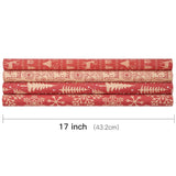 Christmas Kraft Wrapping Paper Roll - Red Reindeer, Snowflake, Christmas Tree And Text Design - 17 Inches X 10 Feet Per Roll, Total Of 4 Rolls