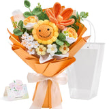 Crochet Flower Bouquet, Handmade Knitted Flowers,Orange Crochet Sunflower Bouquet For Lover Birthday, Anniversary, Wedding, Homecoming Gifts(Include Card)
