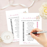 He Said She Said Bridal Shower Games, Tea Party Bridal Shower Games Cards 30 Guests, Pink Floral Wedding Engagement Bachelorette Party Activity & Game Reception Supplies-B06