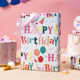 Reversible Colorful Wrapping Paper - Mini Roll - 17 In X 16.5 Ft(23.3 Sq.Ft.Ttl.) Foil Happy Birthday Letter & Balloon Design For Birthday