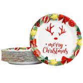 50 Pack Christmas Paper Plates 7 Inch, Merry Christmas Antlers Disposable Paper Plates Christmas Dessert Plates Salad Plates For Christmas Party Supplies (White)