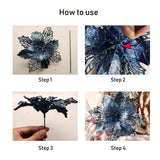 12 Pieces 6.3’’ Glitter Christmas Flowers Blackish Green Poinsettia Artificial Flower Christmas Tree Flowers Wreath Tree Ornaments With 12 Pcs Green Flower Stem