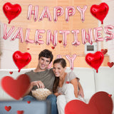Rose Gold Happy Valentines Day Balloons, 16 Inch Valentines Decorations Balloons Red Heart Balloon For Valentine Day Decorations For Party Hotel Room Office Classroom