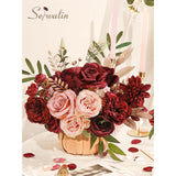 Artificial Flowers Burgundy Pink Fake Flowers For Bridal Bouquets Wedding Decorations Cake Flowers For Home Party Table Centerpieces Arrangements Decor Indoor Outdoor,Valentines Day