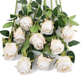 10Pcs Silk Rose Flower Artificial Roses With Long Stems For Diy Wedding Bouquets Centerpieces Bridal Shower Party Home Decor (White)